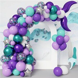 Mermaid Balloon Garland Kit, Mermaid Tail Arch Party Supplies with Purple Green